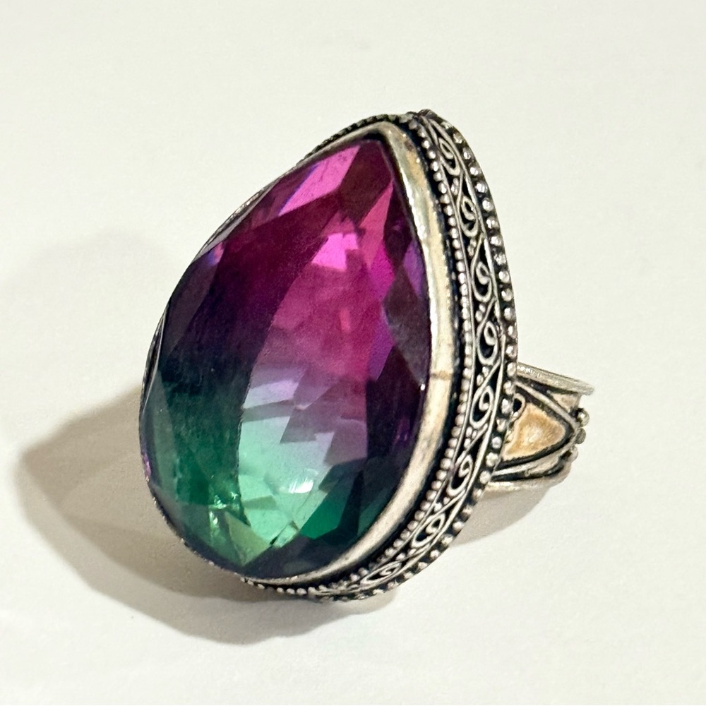 Vintage Estate Mystic Topaz HUGE Statement Cocktail Ring Sterling Silver 14g